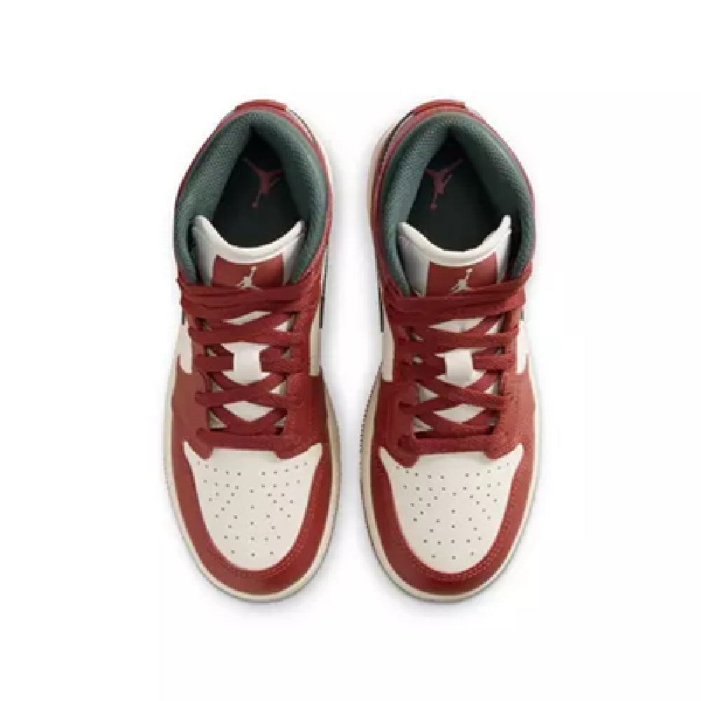 Big Kid's Jordan 1 Mid Sail/Midnight Green (DQ8423 105)