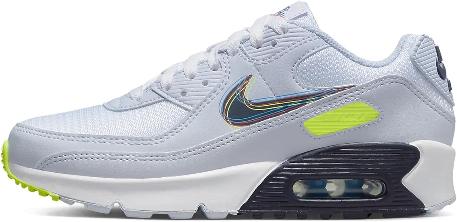 Big Kid's Nike Air Max 90 White/Blackened Blue-Volt (DV3480 100)
