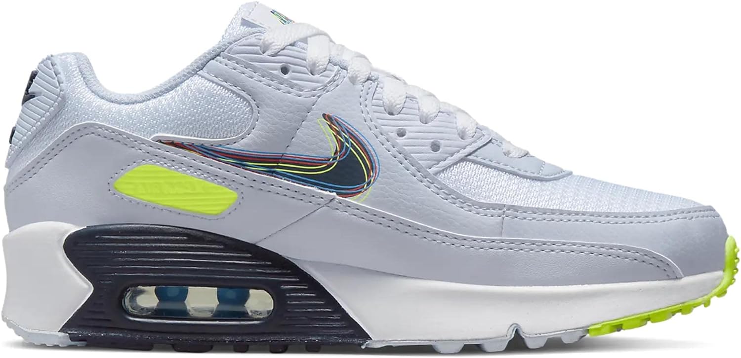 Big Kid's Nike Air Max 90 White/Blackened Blue-Volt (DV3480 100)